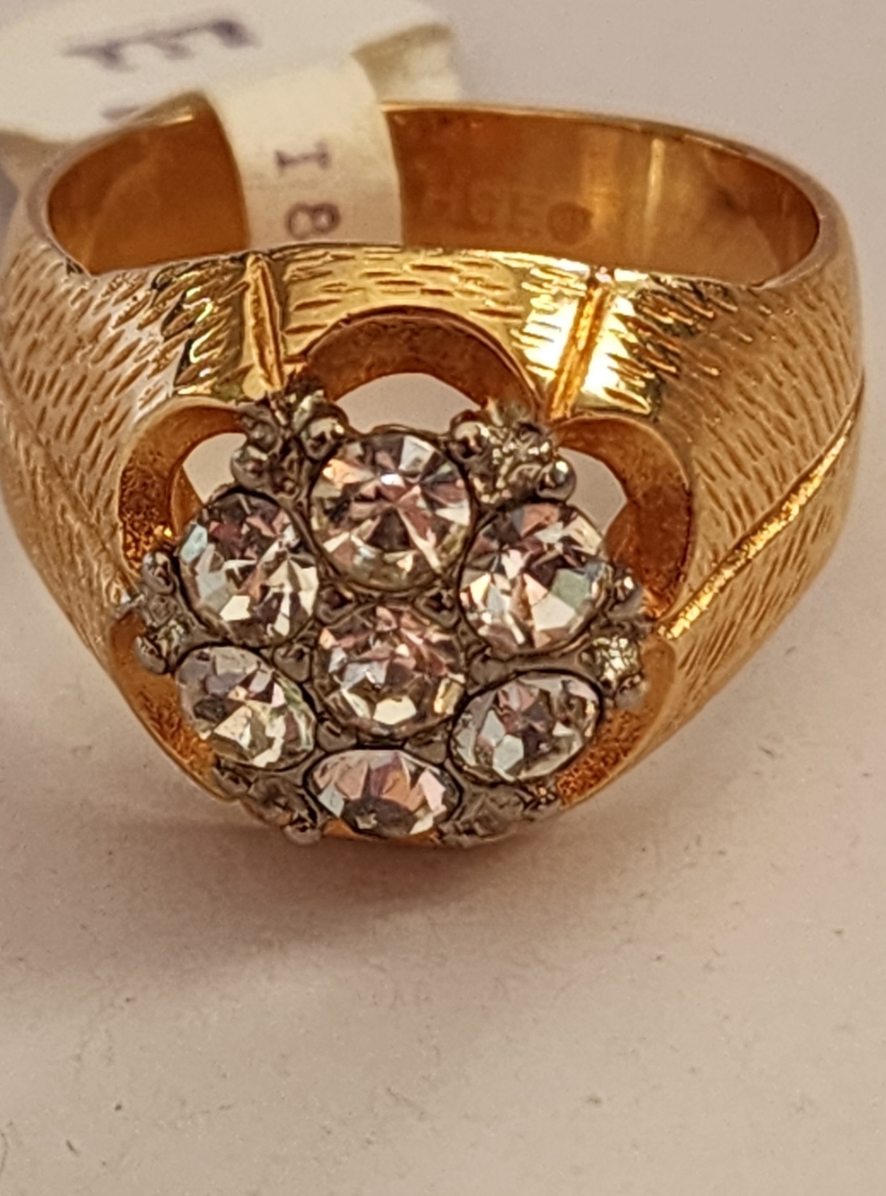 18kt Gold Vintage Clear Stones Cluster Ring, NEW old stock w/tag! Sz: 10 Unisex